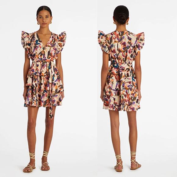 NWT Marie Oliver Fiona Ruffles Tiered Fit & Flare Mini Dress in Petaline